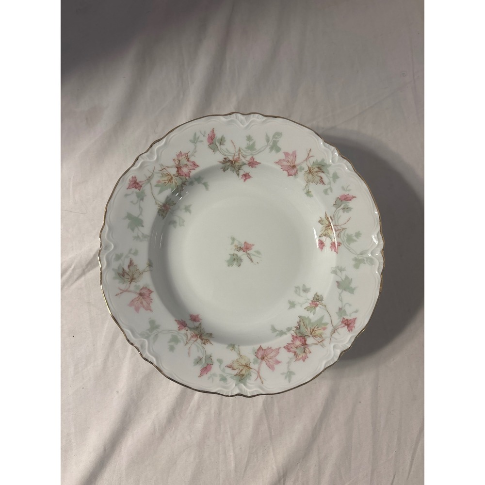 Hutschenreuther Soup Bowls Set 6 White Pink Green Scalloped Gold Rim